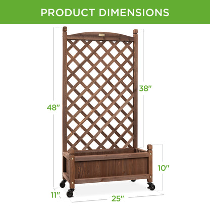 Set of 2 Wood Planter Box & Lattice Trellis w/ Optional Wheels - 48in