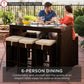 7-Piece Wicker Bar Patio Dining Set w/ Glass Table Top, 6 Stools