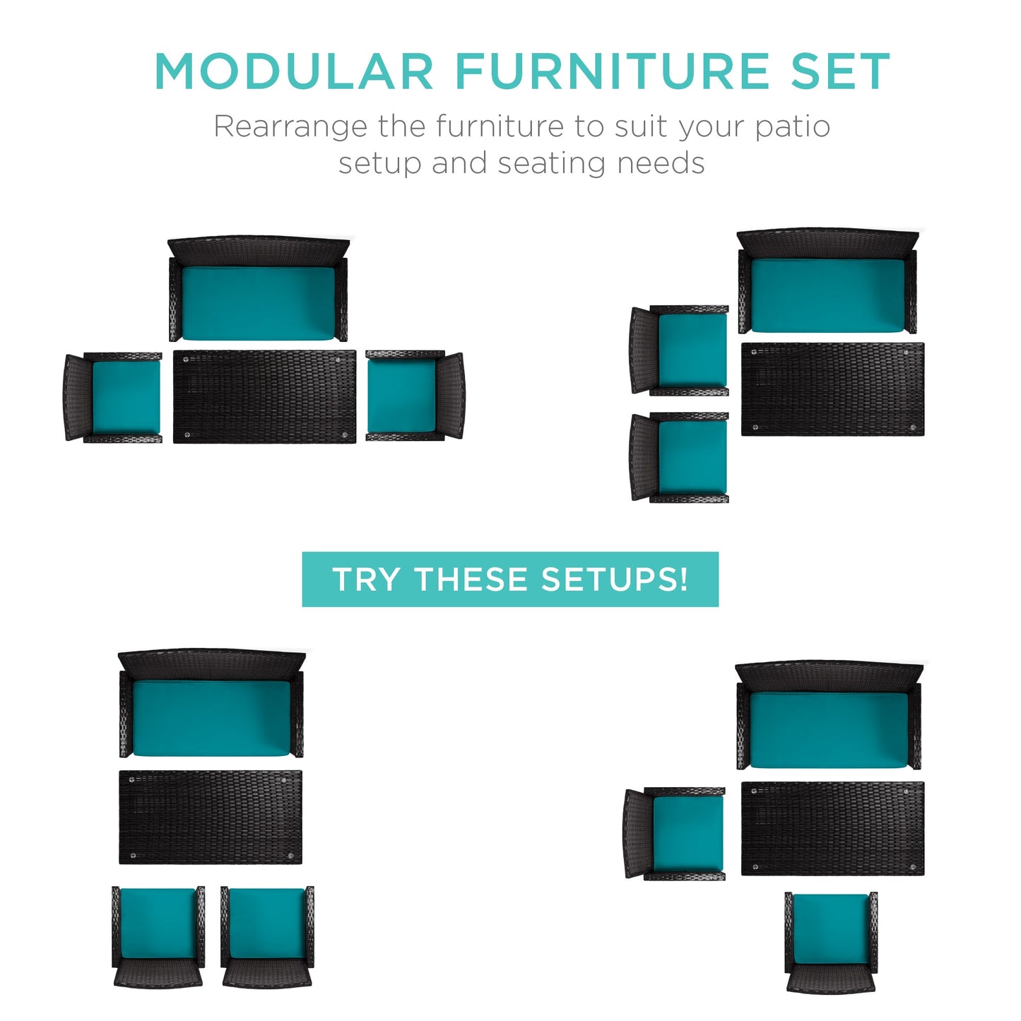4-Piece Outdoor Wicker Conversation Patio Set w/ 4 Seats, Glass Table Top