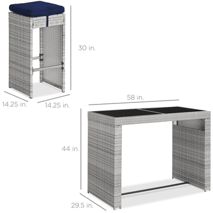 7-Piece Wicker Bar Patio Dining Set w/ Glass Table Top, 6 Stools