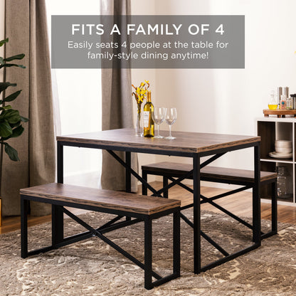 3-Piece Bench Style Dining Furniture Set w/ 2 Benches, Table - 45.5in