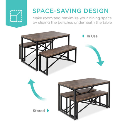 3-Piece Bench Style Dining Furniture Set w/ 2 Benches, Table - 45.5in