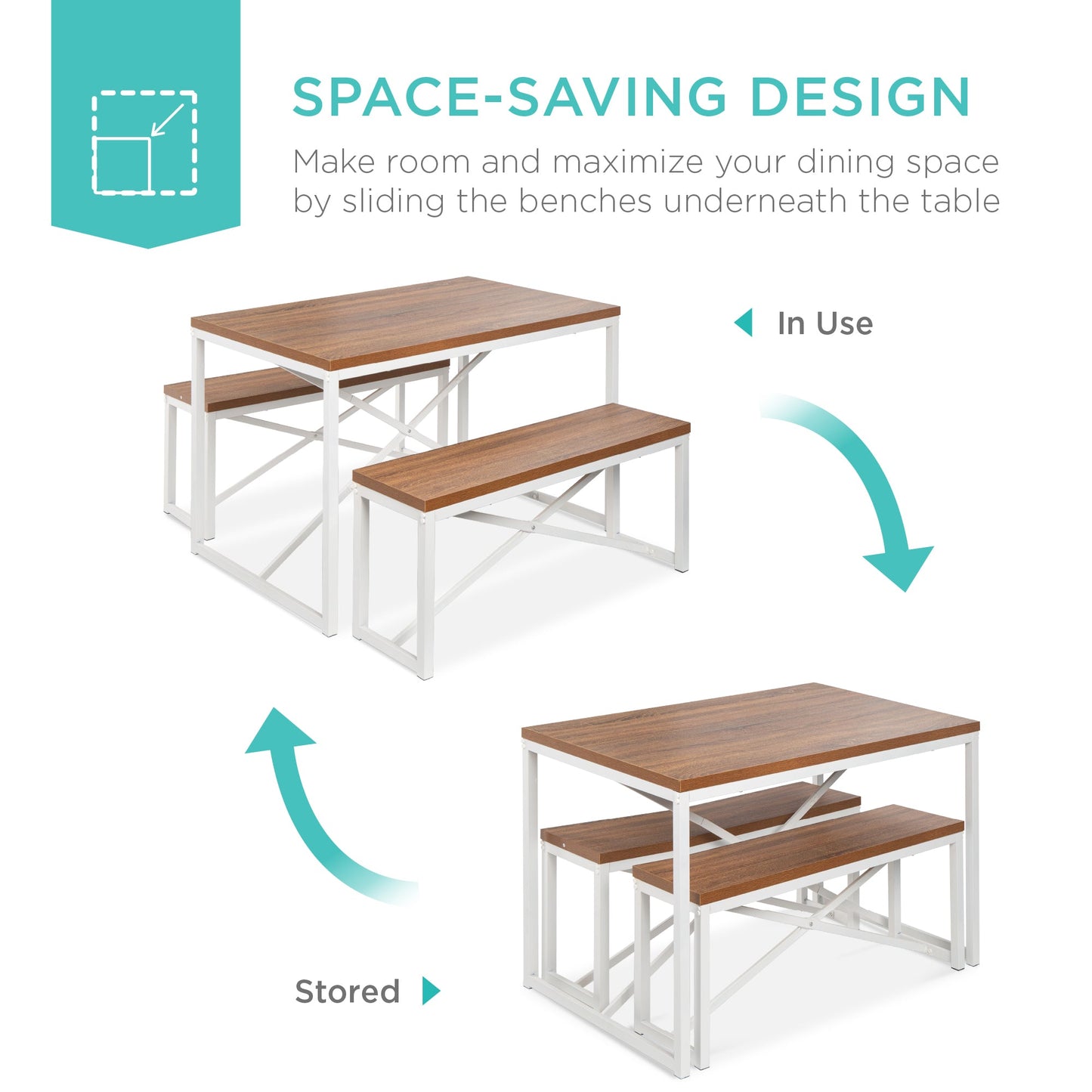 3-Piece Bench Style Dining Furniture Set w/ 2 Benches, Table - 45.5in