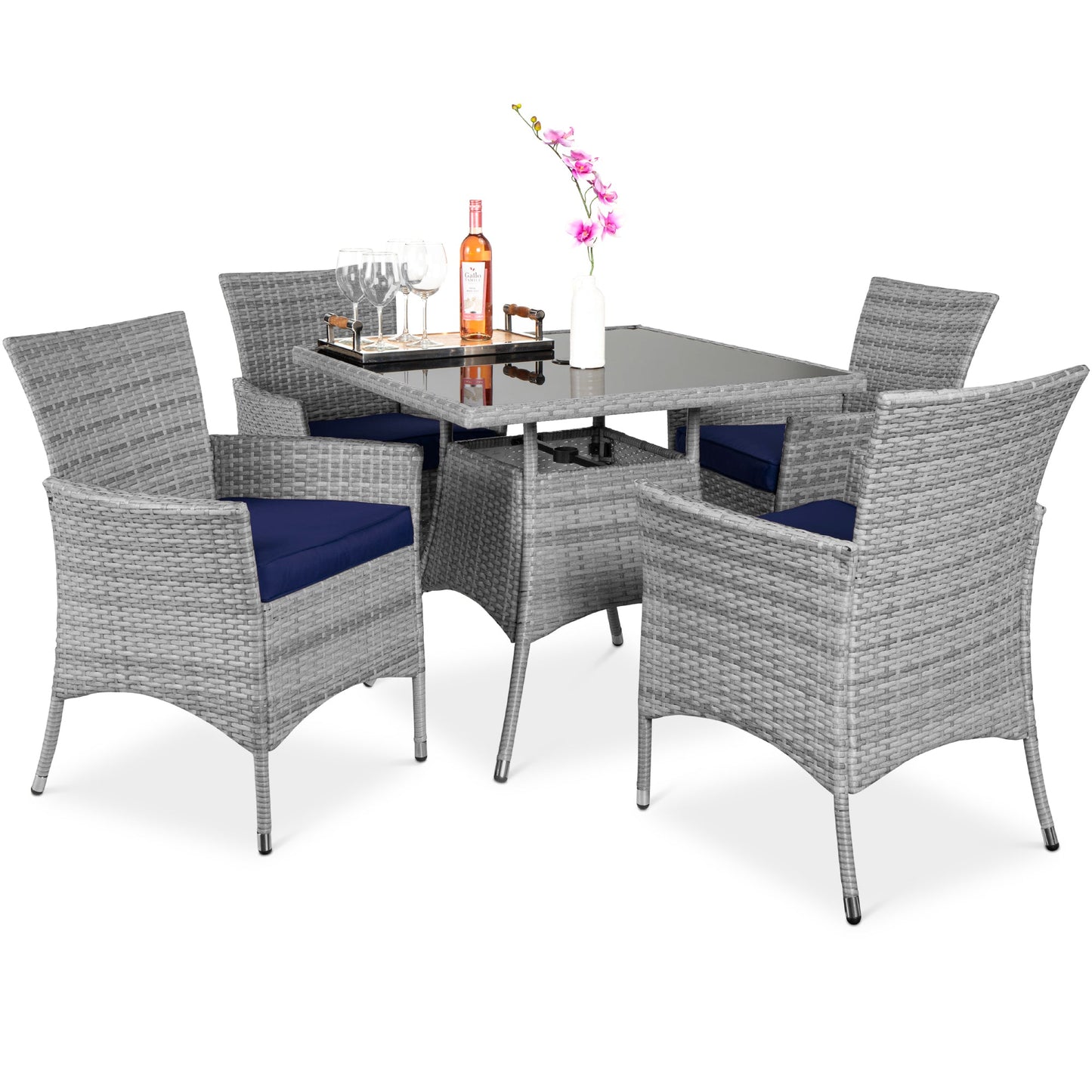 5-Piece Wicker Patio Dining Table Set w/ 4 Chairs