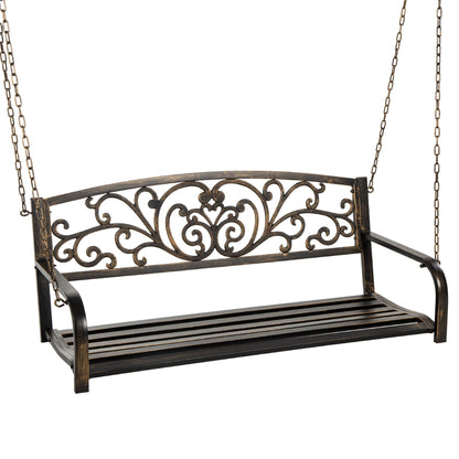 2-Person Metal Outdoor Porch Swing w/ Floral Accent, 485lb Weight Capacity