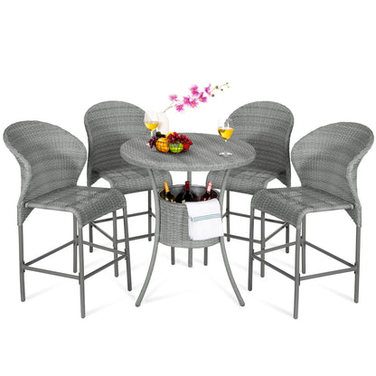 5-Piece Outdoor Wicker Bar Bistro Set for Patio, Porch w/ Ice Bucket