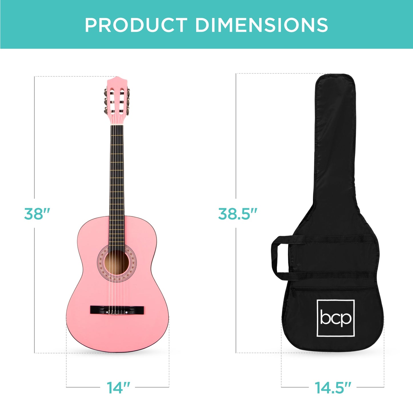 Beginner Acoustic Guitar Set w/ Case, Strap, Digital Tuner, Strings - 38in