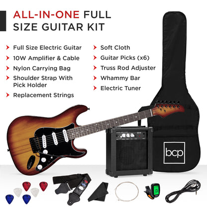 Beginner Electric Guitar Kit w/ Case, 10W Amp, Tremolo Bar - 39in