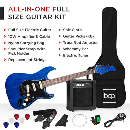 Beginner Electric Guitar Kit w/ Case, 10W Amp, Tremolo Bar - 39in