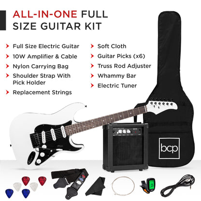 Beginner Electric Guitar Kit w/ Case, 10W Amp, Tremolo Bar - 39in