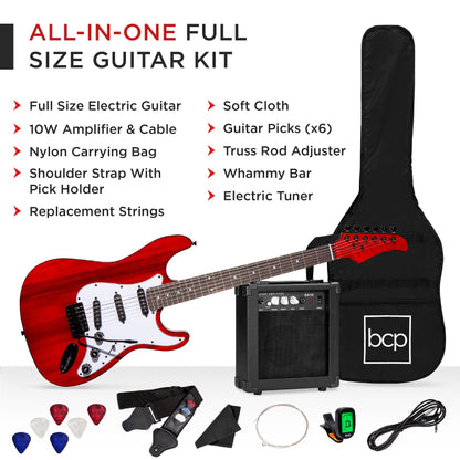 Beginner Electric Guitar Kit w/ Case, 10W Amp, Tremolo Bar - 39in