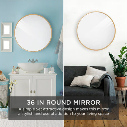 Framed Round Bathroom Vanity Wall Mirror w/ Anti-Blast Film - 36in