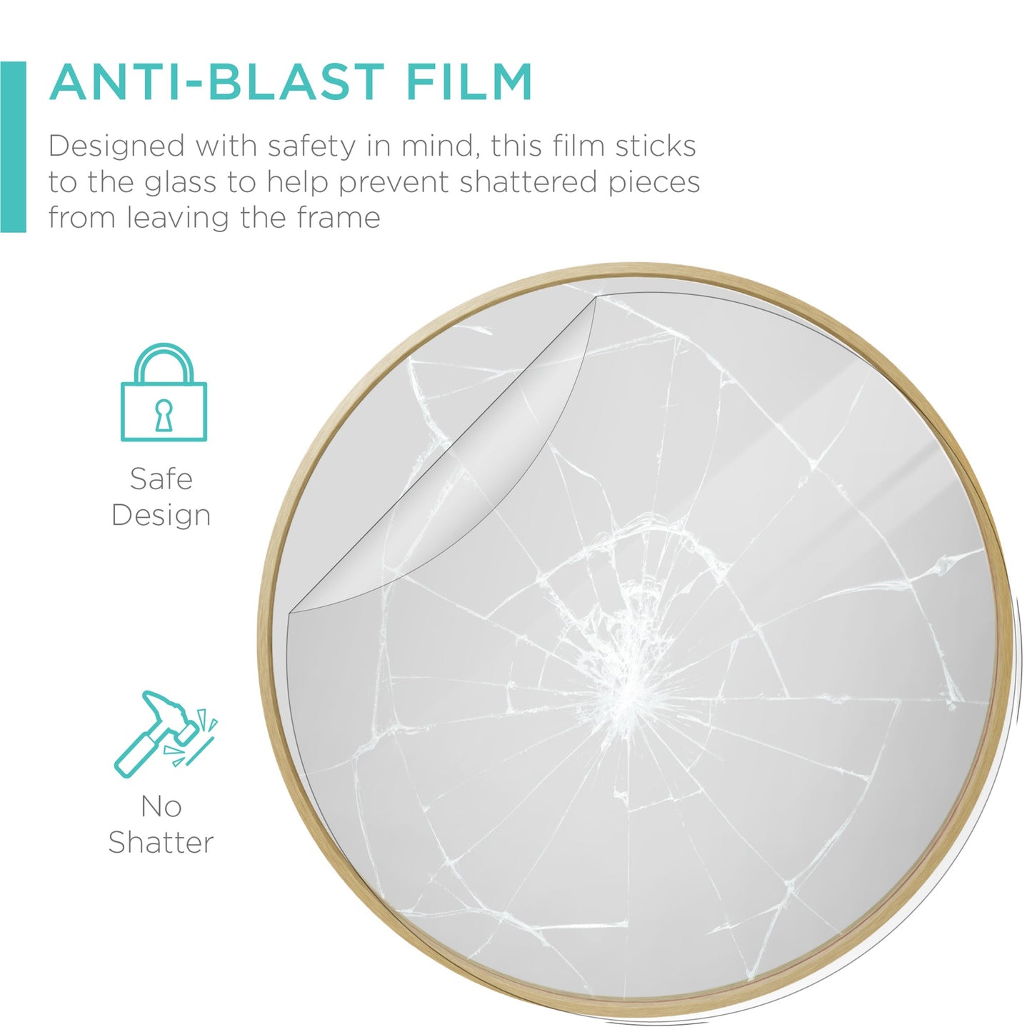 Framed Round Bathroom Vanity Wall Mirror w/ Anti-Blast Film - 36in