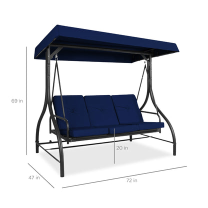 3-Seat Outdoor Canopy Swing Glider Furniture w/ Converting Flatbed Backrest