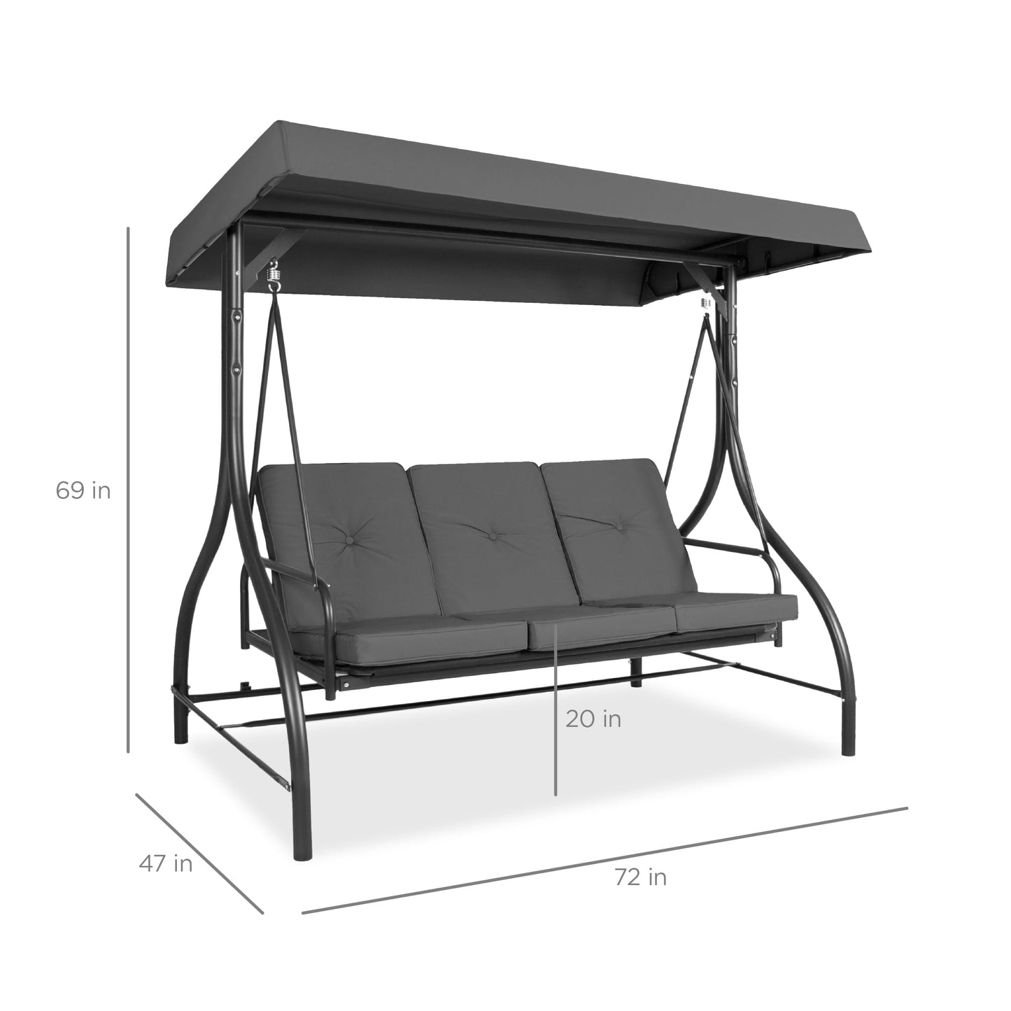 3-Seat Outdoor Canopy Swing Glider Furniture w/ Converting Flatbed Backrest