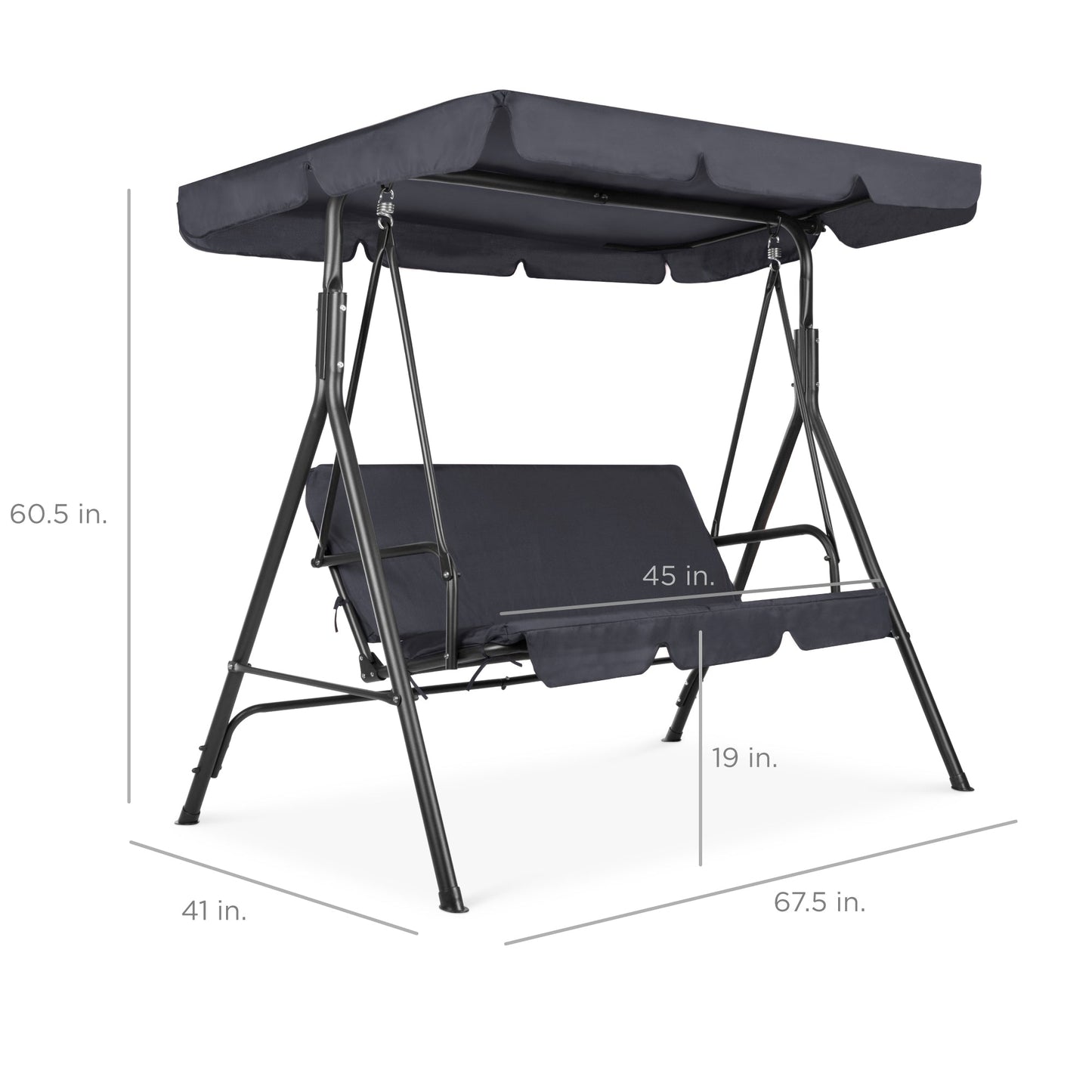 2-Person Outdoor Canopy Swing Glider Furniture w/ Cushions, Steel Frame