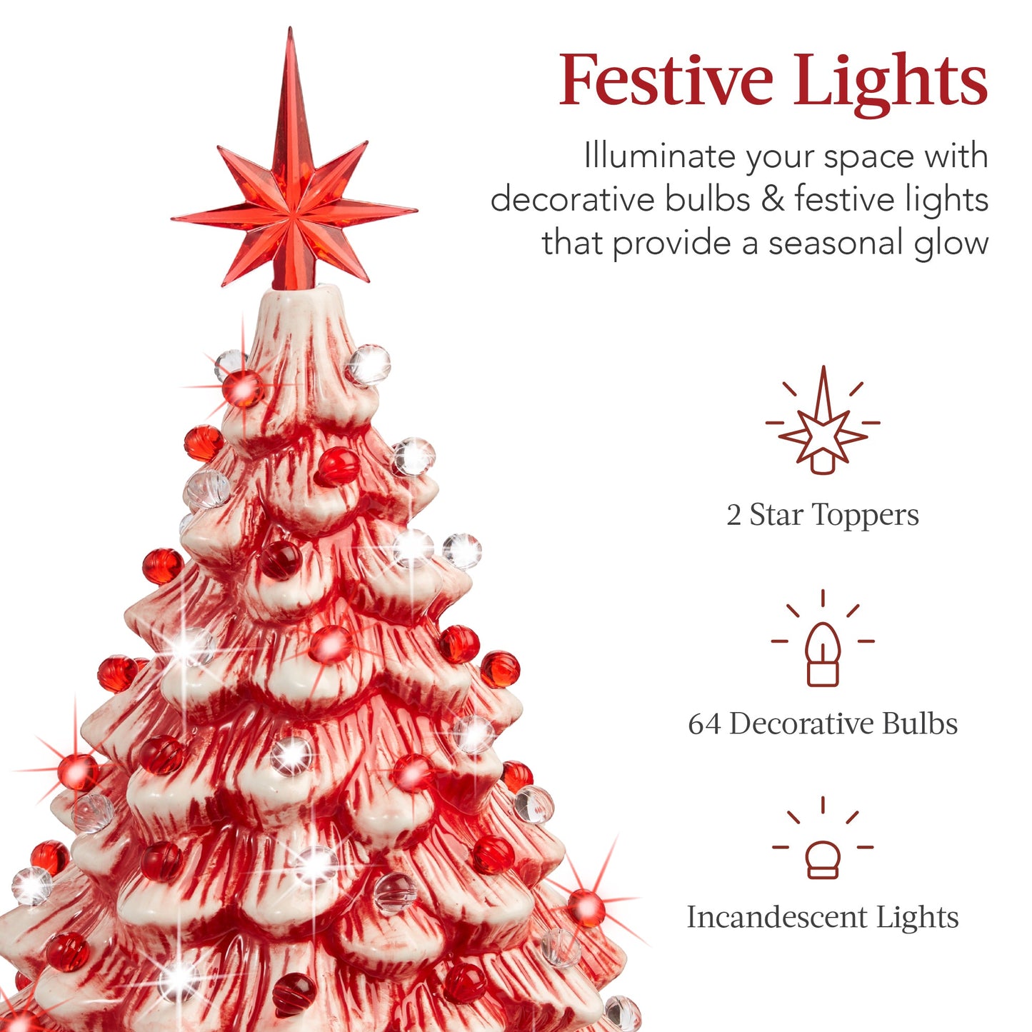 Pre-Lit Ceramic Tabletop Christmas Tree with Lights- 15in