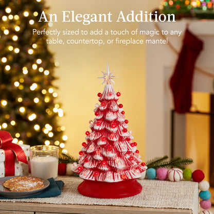 Pre-Lit Ceramic Tabletop Christmas Tree with Lights- 15in