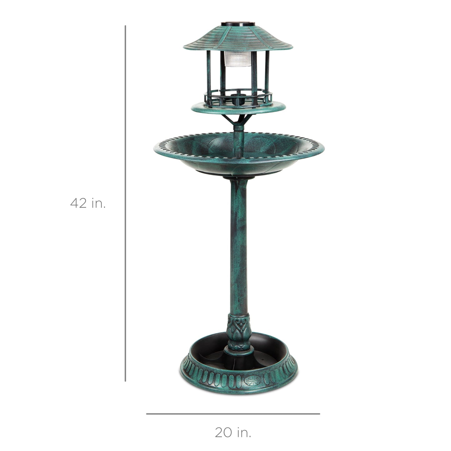 Solar Lighted Outdoor Pedestal Bird Bath w/ Planter, Decorative Bird Cage