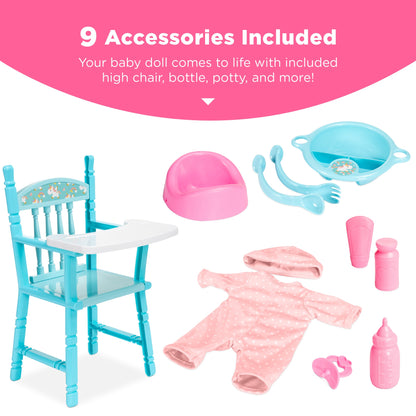 Realistic Baby Doll with Soft Body, Highchair, Potty, Accessories - 12.5in