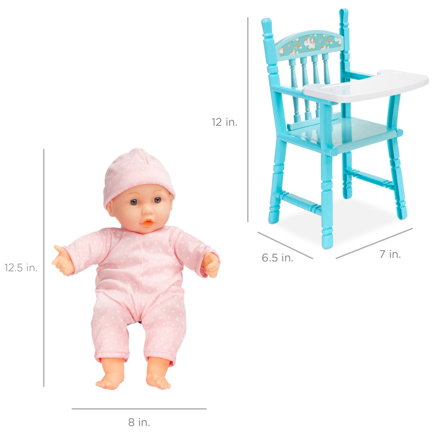 Realistic Baby Doll with Soft Body, Highchair, Potty, Accessories - 12.5in