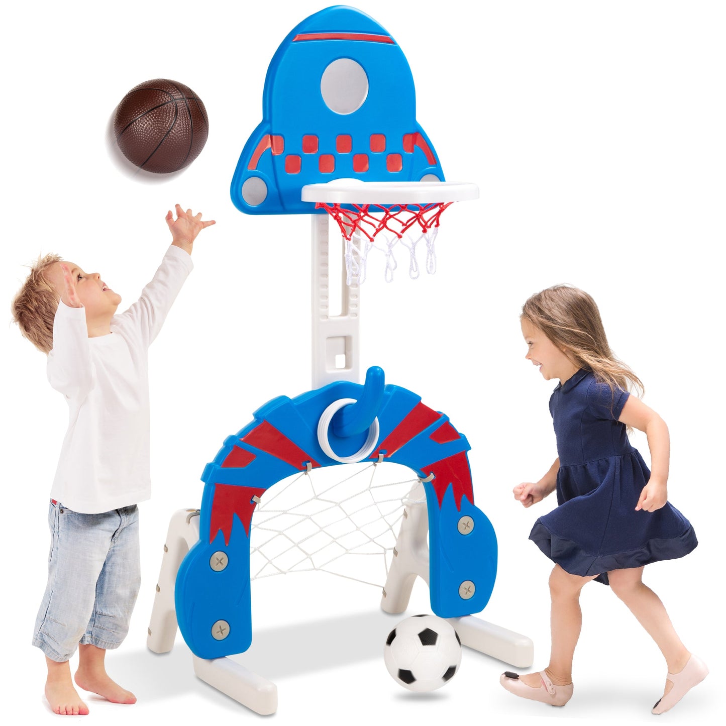 3-in-1 Toddler Basketball Hoop Sports Activity Center Play Set