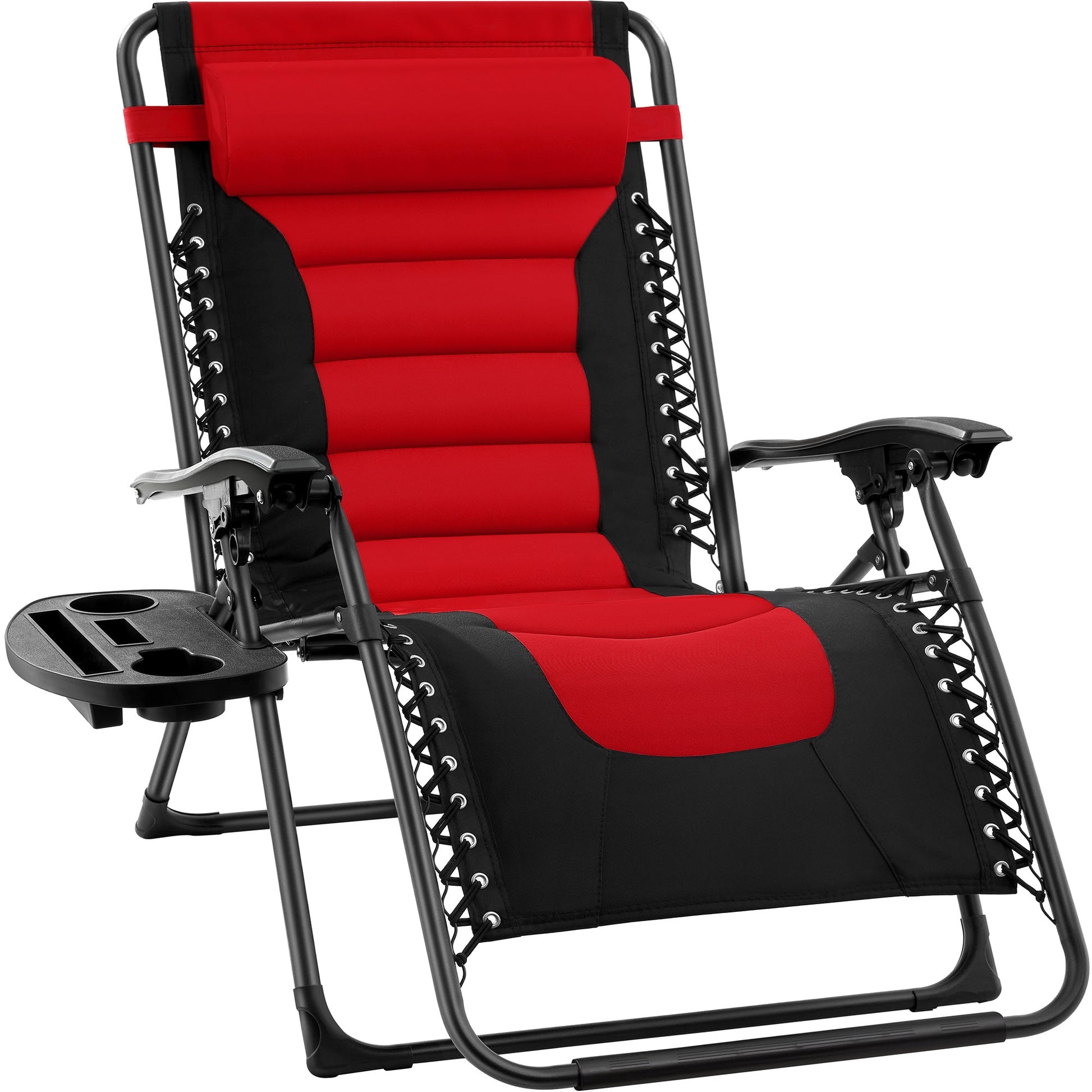 Oversized Padded Zero Gravity Chair, Folding Recliner w/ Headrest, Side Tray