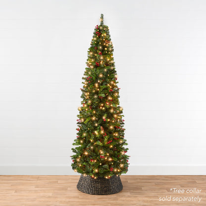 Pre-Lit Spruce Pencil Christmas Tree w/ Berries, Pine Cones