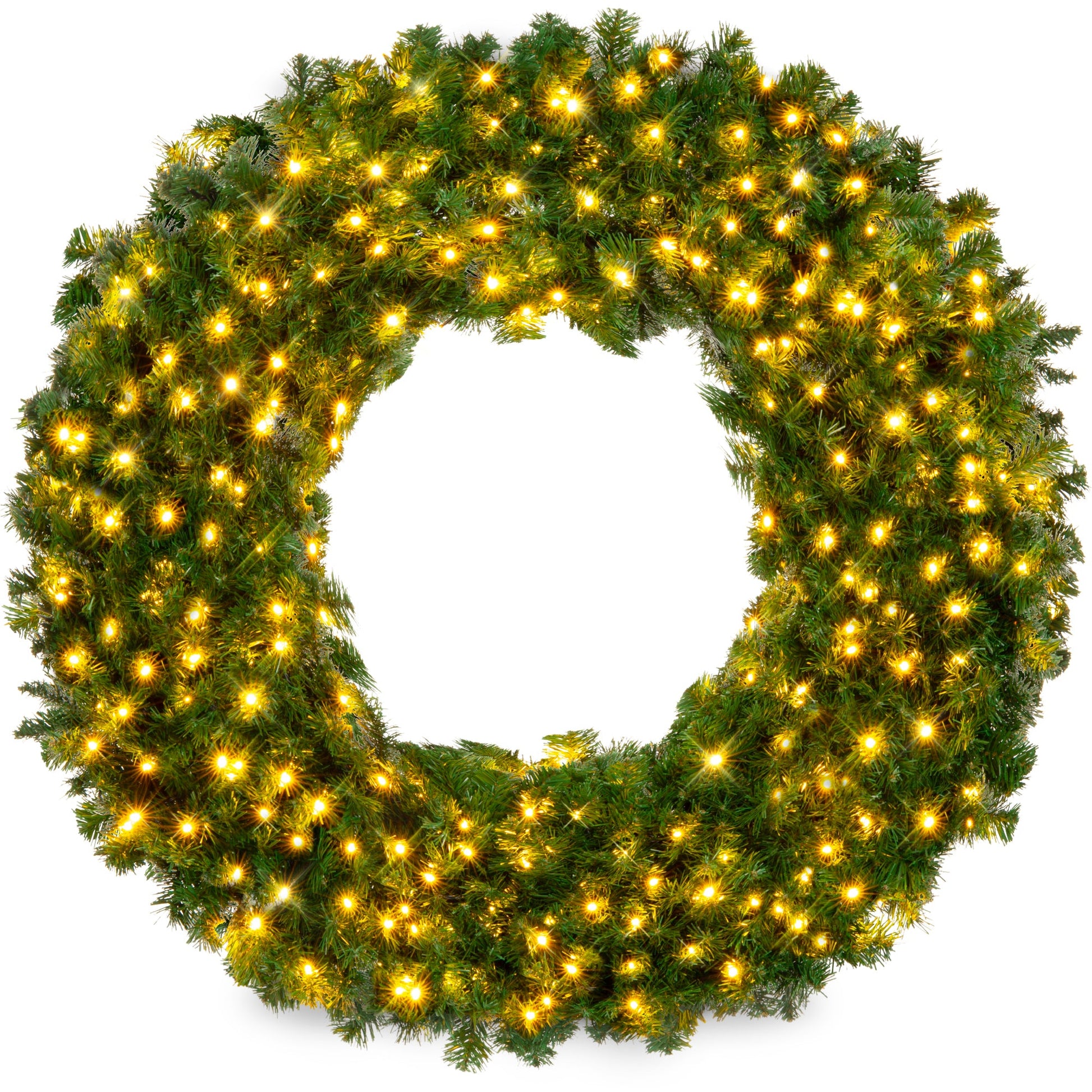 Pre-Lit Artificial Fir Christmas Wreath w/ LED Lights, Plug-In, PVC Tips