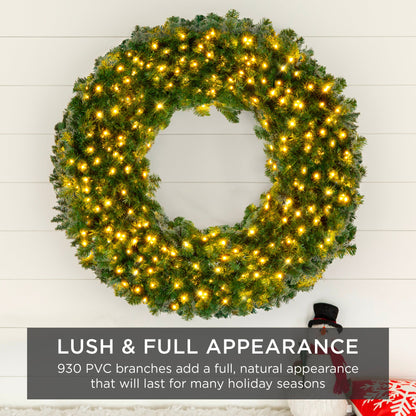 Pre-Lit Artificial Fir Christmas Wreath w/ LED Lights, Plug-In, PVC Tips