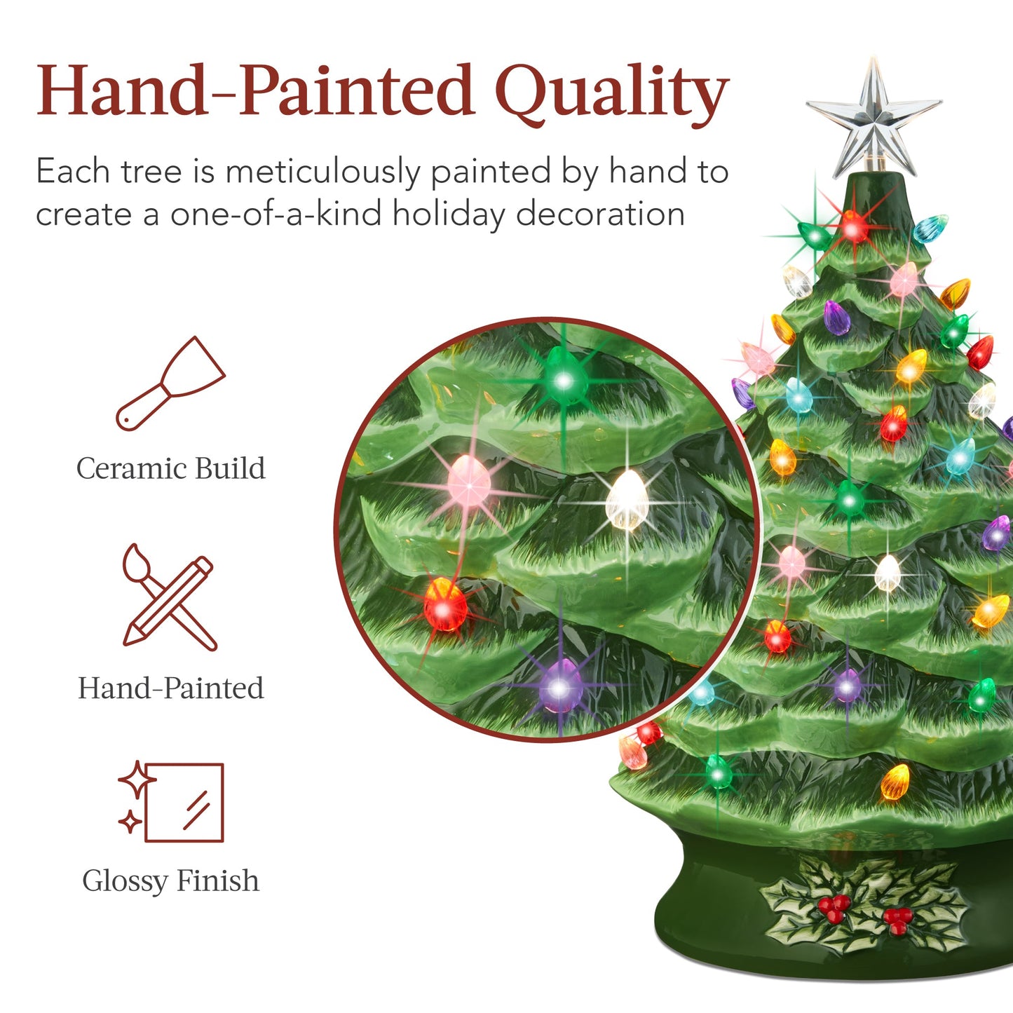 XL Pre-Lit Ceramic Christmas Tree Decoration w/ LED Light, Timer - 24in