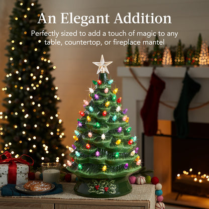 XL Pre-Lit Ceramic Christmas Tree Decoration w/ LED Light, Timer - 24in