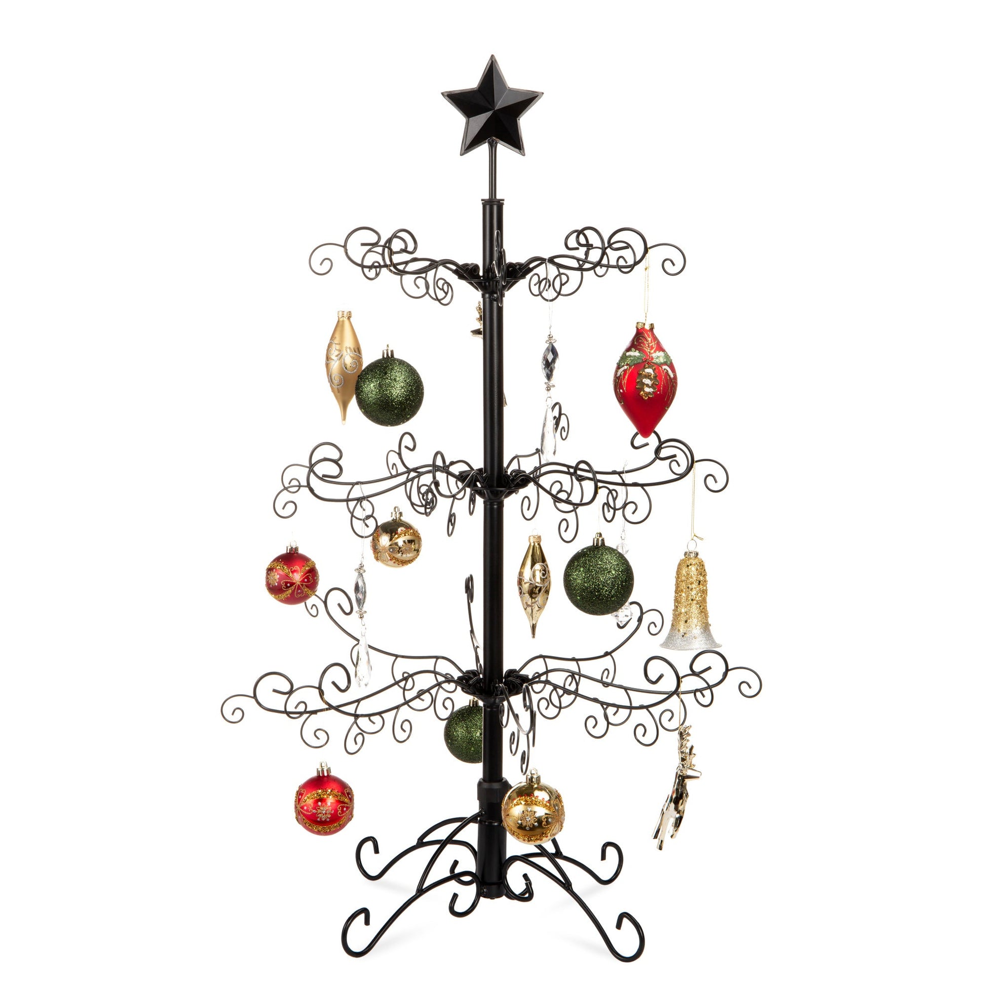 Wrought Iron Christmas Tree Ornament Display w/ Easy Assembly, Stand - 3ft