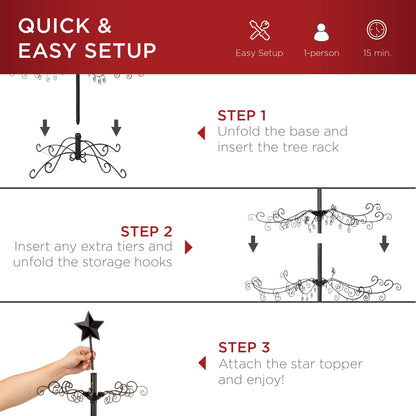 Wrought Iron Christmas Tree Ornament Display w/ Easy Assembly, Stand - 3ft