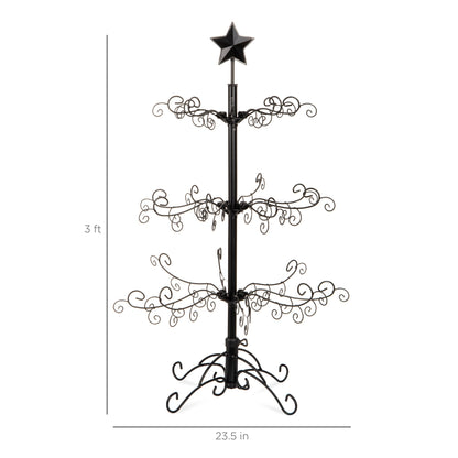 Wrought Iron Christmas Tree Ornament Display w/ Easy Assembly, Stand - 3ft