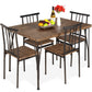 5-Piece Modern Metal and Wood Dining Table Furniture Set w/ 4 Chairs
