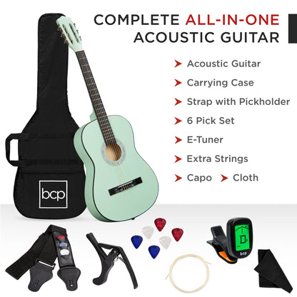 Beginner Acoustic Guitar Set w/ Case, Strap, Digital Tuner, Strings - 38in