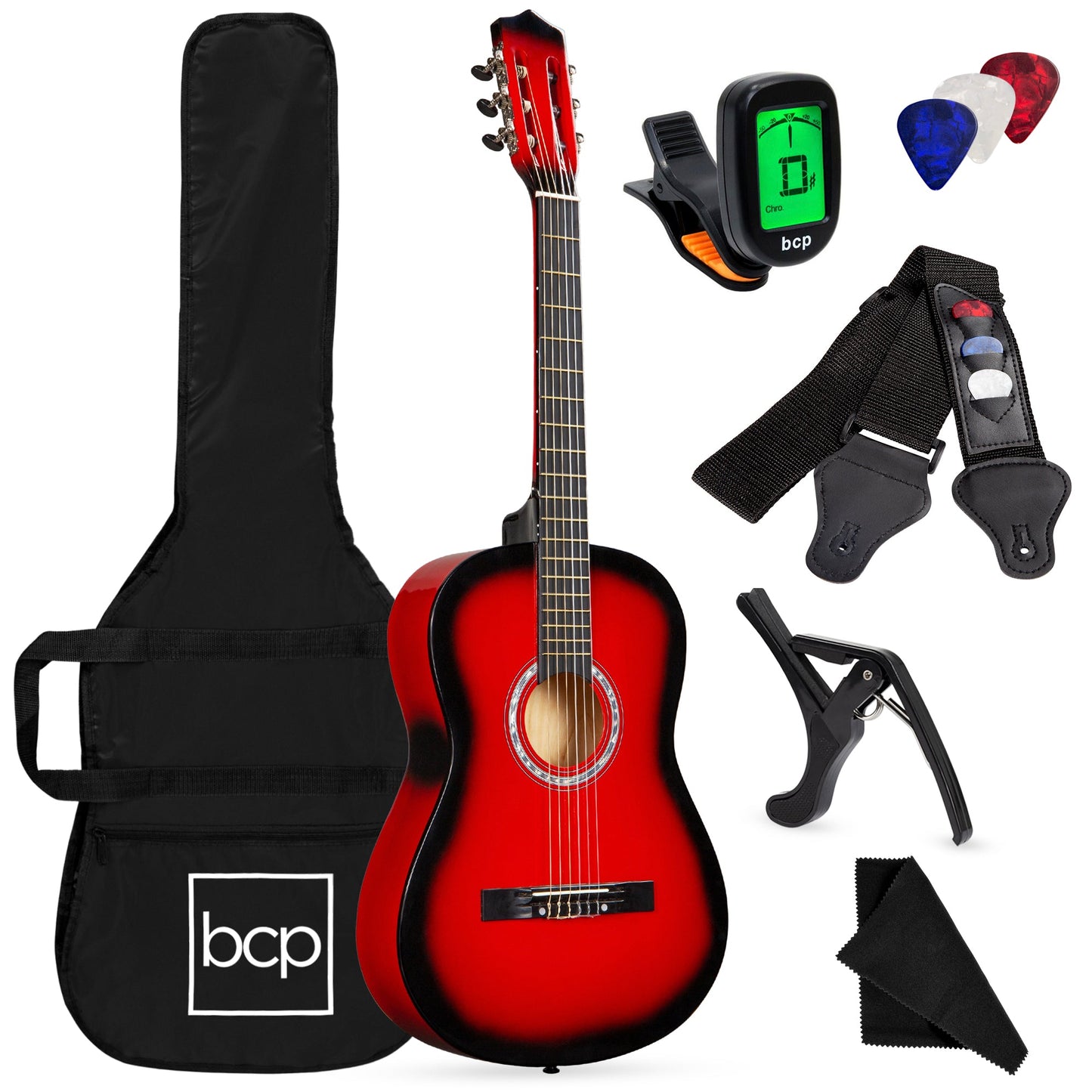 Beginner Acoustic Guitar Set w/ Case, Strap, Digital Tuner, Strings - 38in