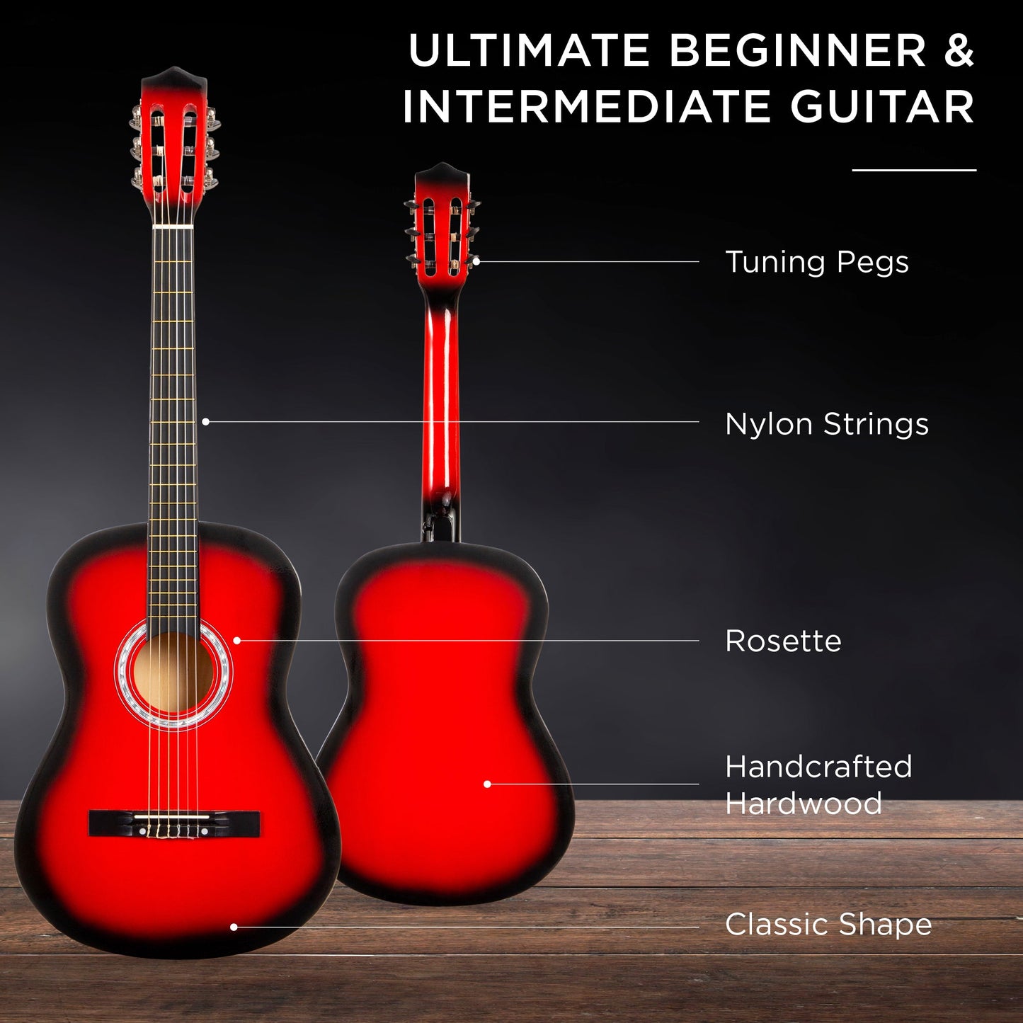 Beginner Acoustic Guitar Set w/ Case, Strap, Digital Tuner, Strings - 38in