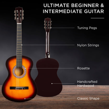 Beginner Acoustic Guitar Set w/ Case, Strap, Digital Tuner, Strings - 38in