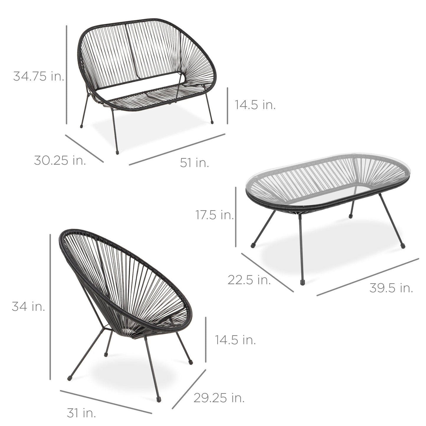 4-Piece All-Weather Acapulco Conversation Set w/ Table, Loveseat