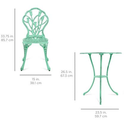 3-Piece Cast Aluminum Patio Bistro Furniture Set