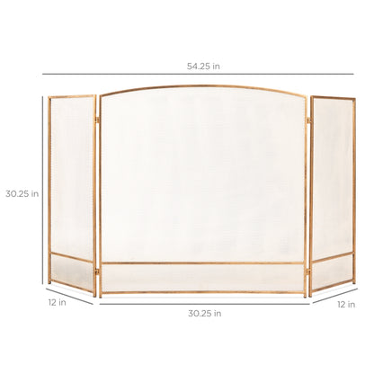 3-Panel Simple Steel Mesh Fireplace Screen w/ Worn Finish - 47.5x29.25in