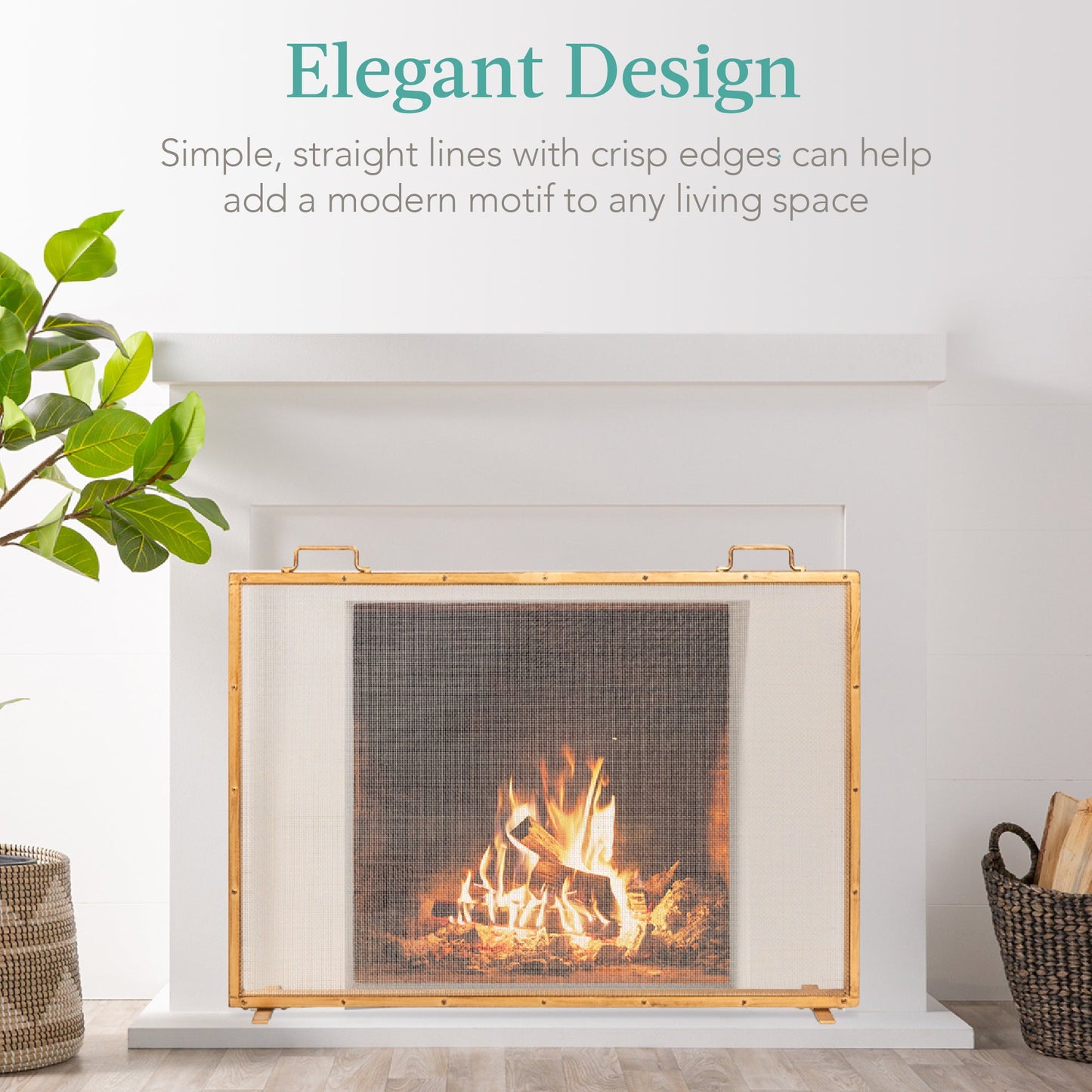 Single Panel Handcrafted Steel Mesh Fireplace Screen w/ Handles - 38x27in