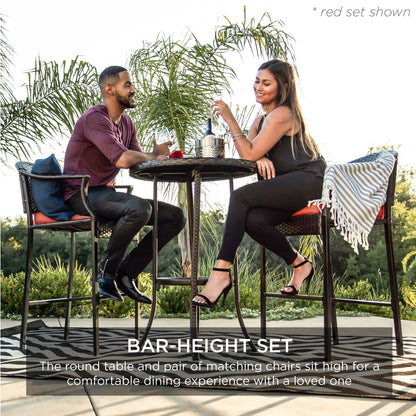 3-Piece Outdoor Bistro Wicker Table Bar Set w/ Bar Stools, Footrests