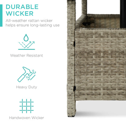 Outdoor Wicker Patio Side Table Accent Furniture w/ Umbrella Hole