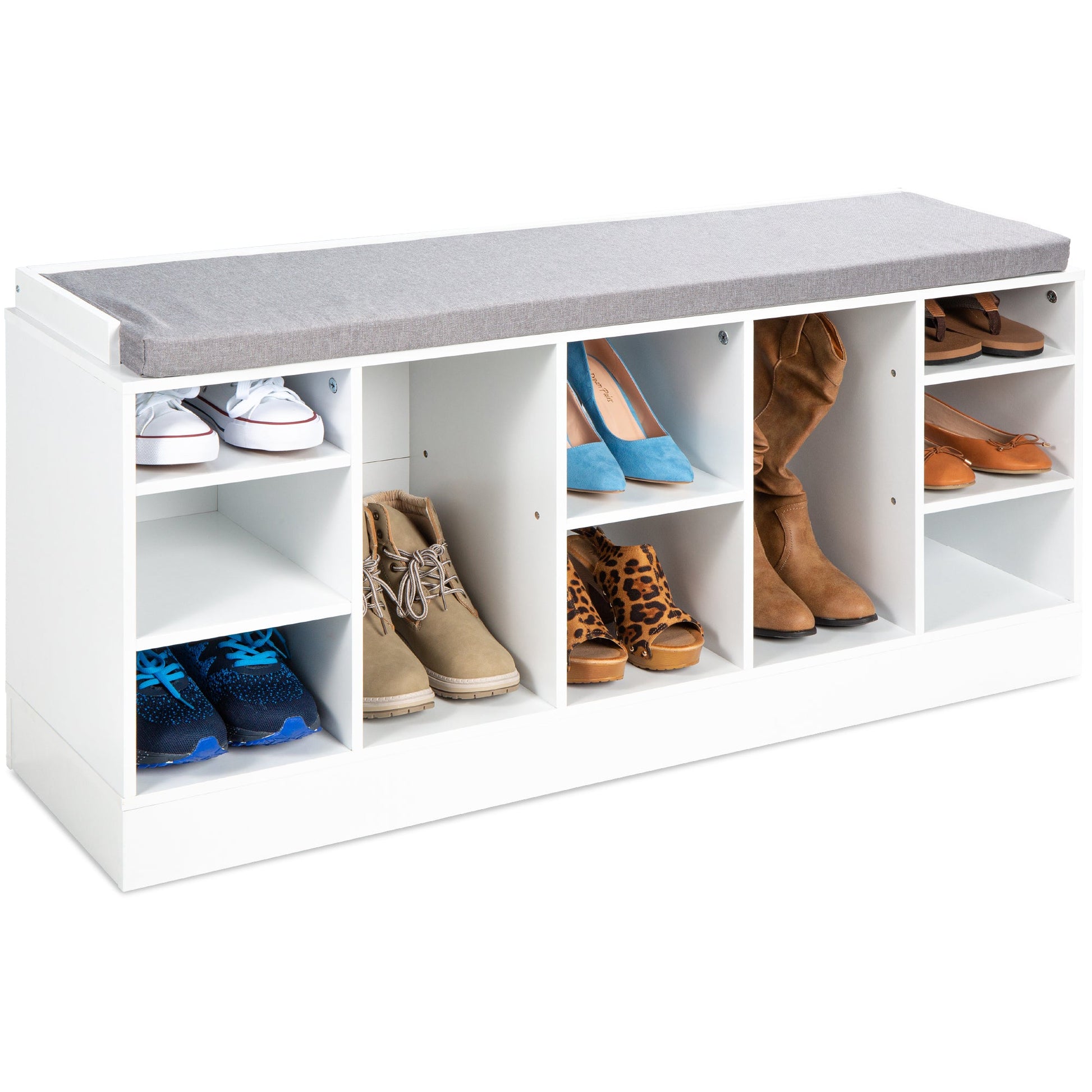 Shoe Storage Rack Bench w/ Padded Seat, 10 Cubbies - 46in