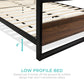 Metal Wood Platform Queen Bed Frame w/ Wooden Slats
