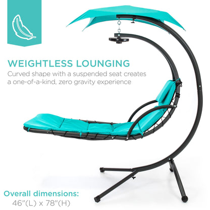 Hanging LED-Lit Curved Chaise Lounge Chair w/ Pillow, Canopy, Stand