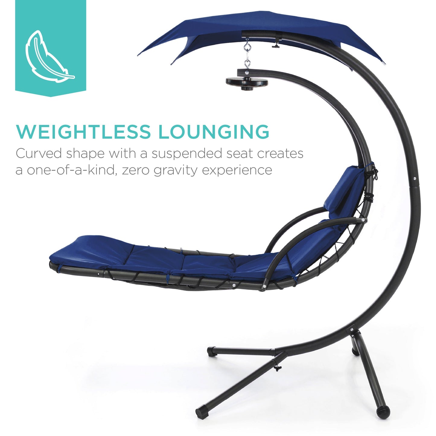 Hanging LED-Lit Curved Chaise Lounge Chair w/ Pillow, Canopy, Stand